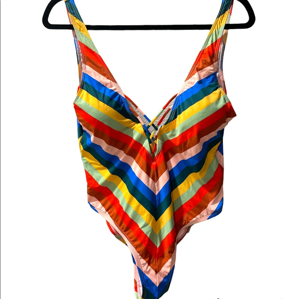 NWOT The Bikini Lab Palm Springs Rainbow Striped One Piece-Large